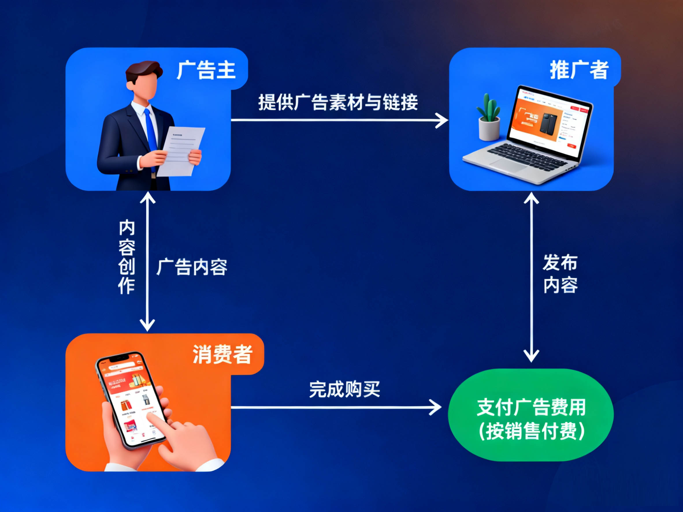 CPS按销售付费广告模式示意图